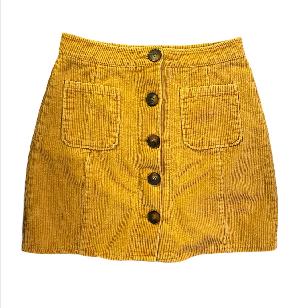 Fall Mustard Corduroy Button Up Skirt